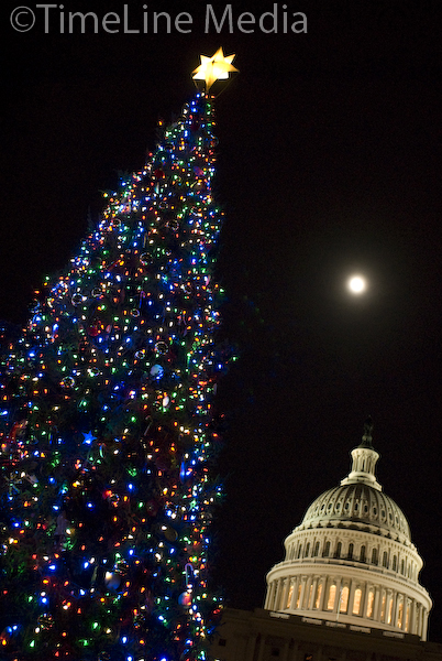 Capitol Christmas tree in Washington, DC at the turn of a new year