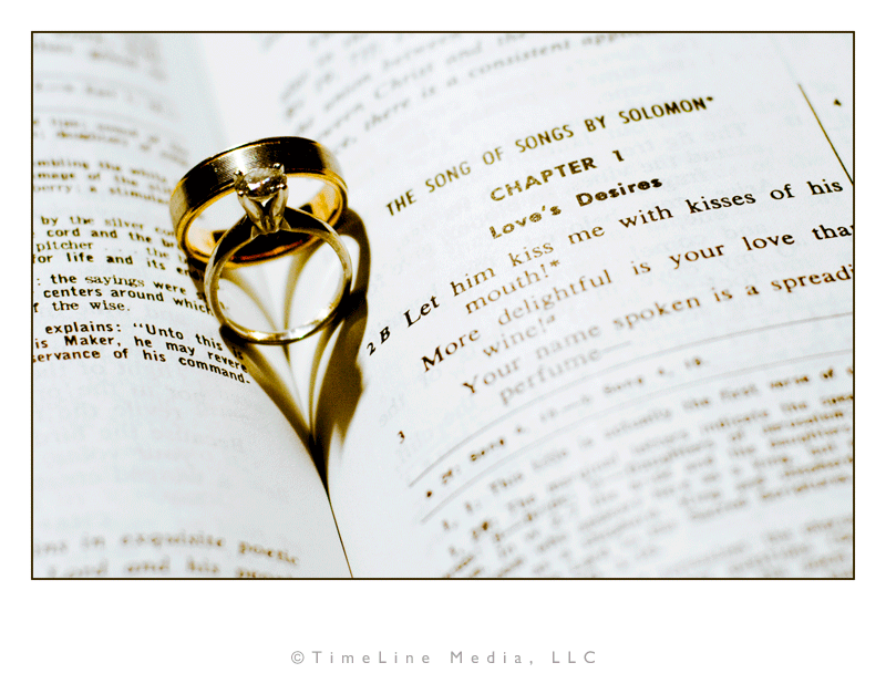 wedding picitures example with two rings on a Bible verse ©TimeLine Media
