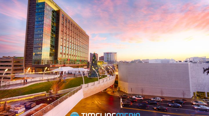 Tysons Corner Center Plaza at sunset