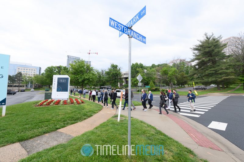 Tysons walking group at the corner of Westbranch Dr. and Westpark Dr. in Tysons ©TimeLine Media