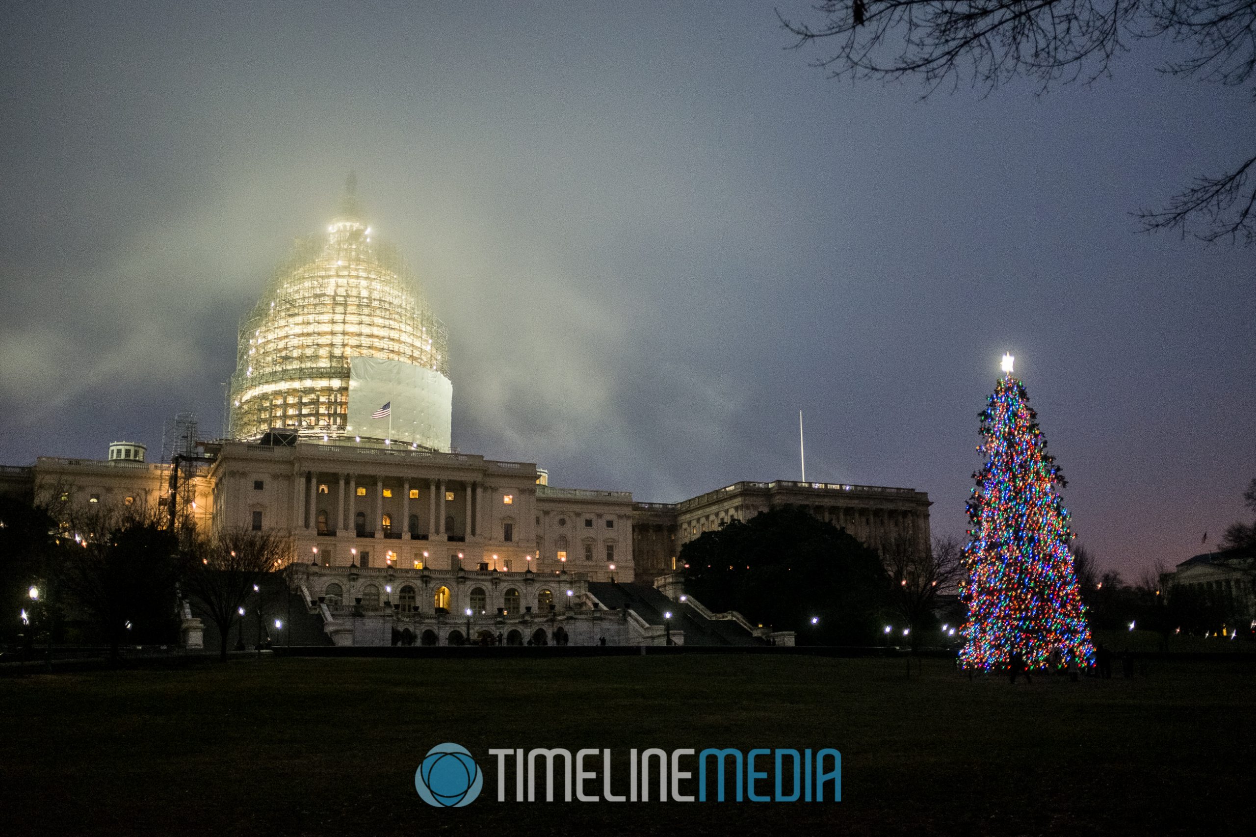 Foggy US Capitol Building and the Capitol Christmas tree ©TimeLine Media		