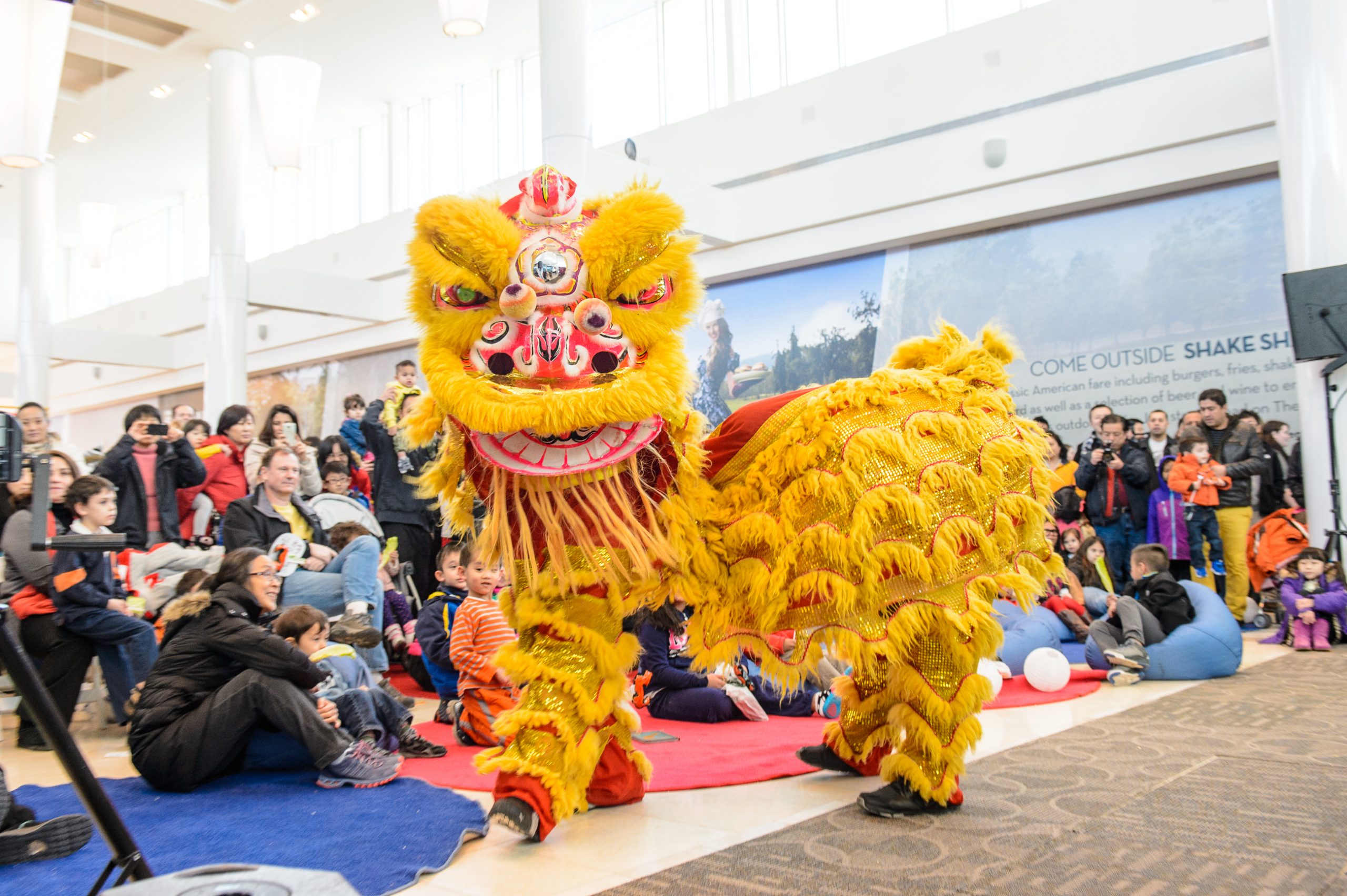 Dragon dancing at Lunar New Year celebration at the Concourse in Tysons Corner Center