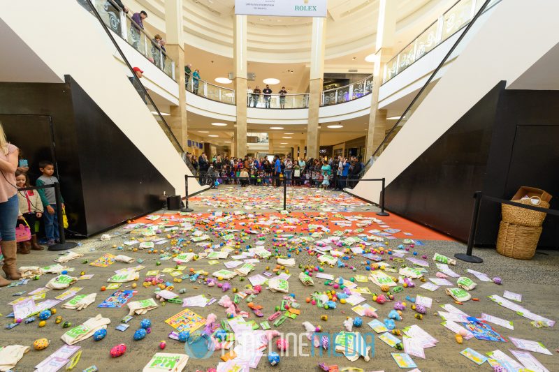 Setup for an Easter Egg Hunt in Fashion Court at Tysons Corner Center