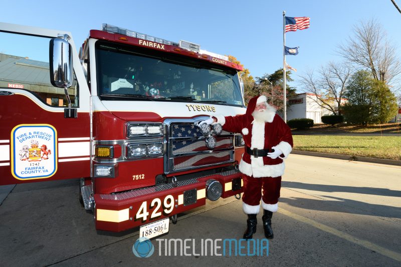 Fire engine and Santa at Fairfax Fire Station 29 in Tysons, Virginia