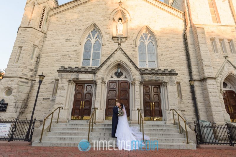 Basilica of Sant Mary and wedding couple in Alexandria, VA ©TimeLine Media