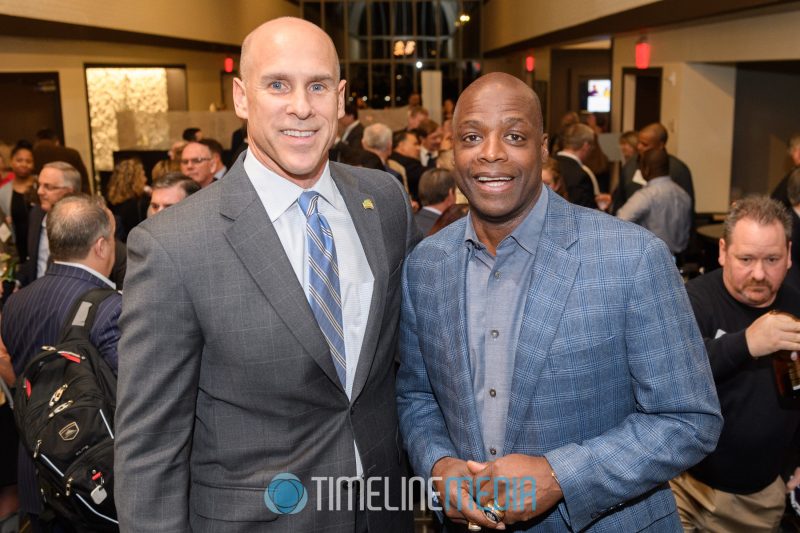 Former Washington Redskins players Brad Edwards and Darrel Green at the 2017 January Tysons Chamber mixer held at the Tower Club ©TimeLine Media