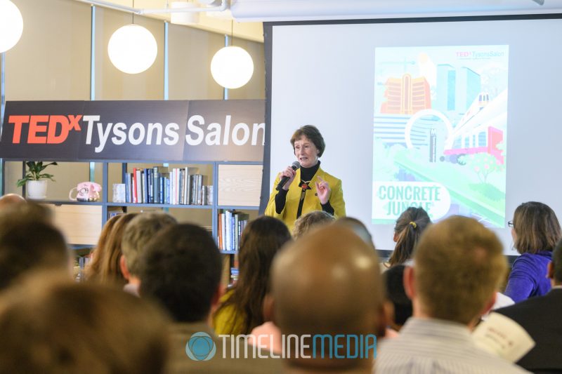 Supervisor Sharon Bulova speaking at a TEDxTysons salon held at WeWork in Tysons ©TimeLine Media