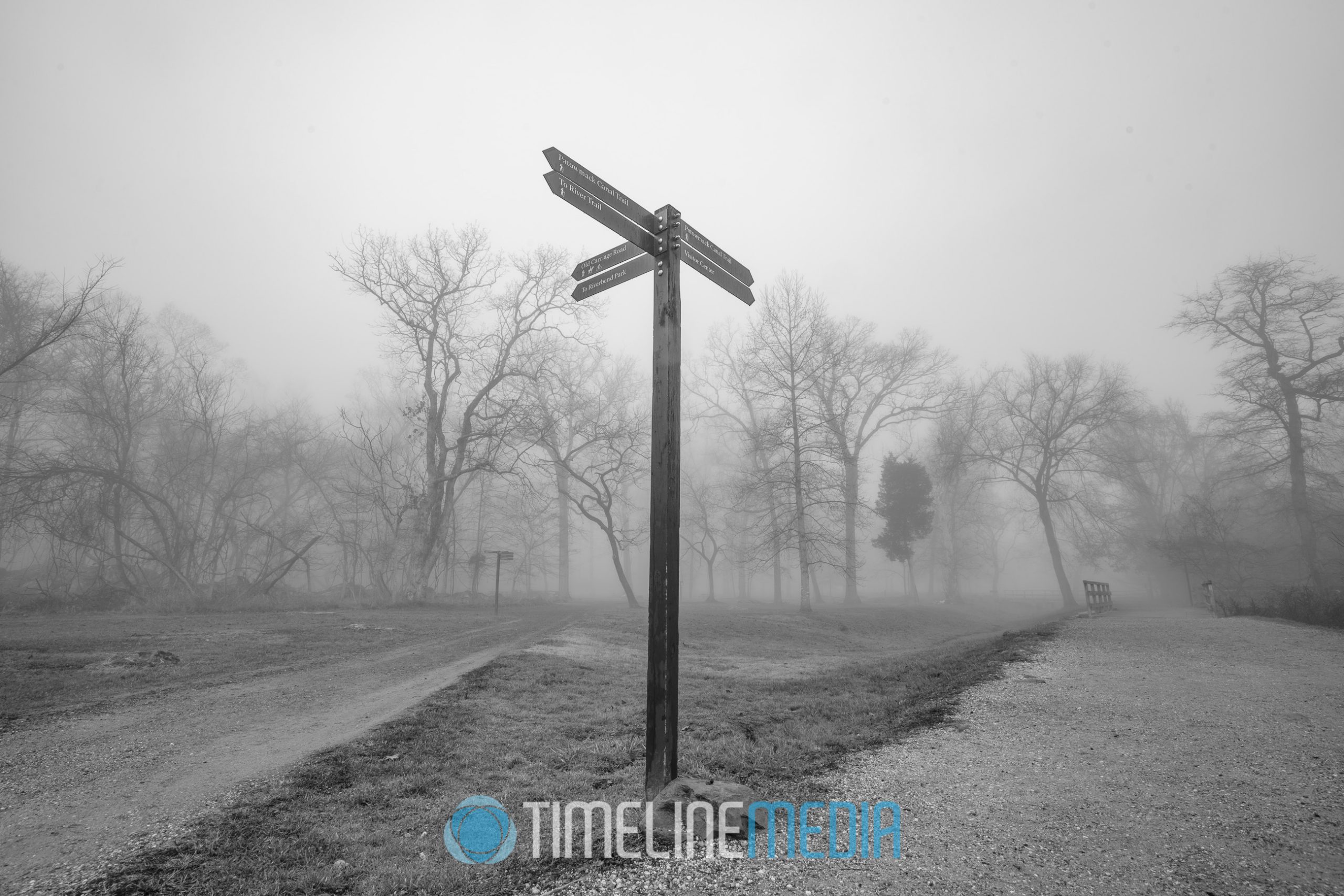 Great Falls trail signs in fog ©TimeLine Media
