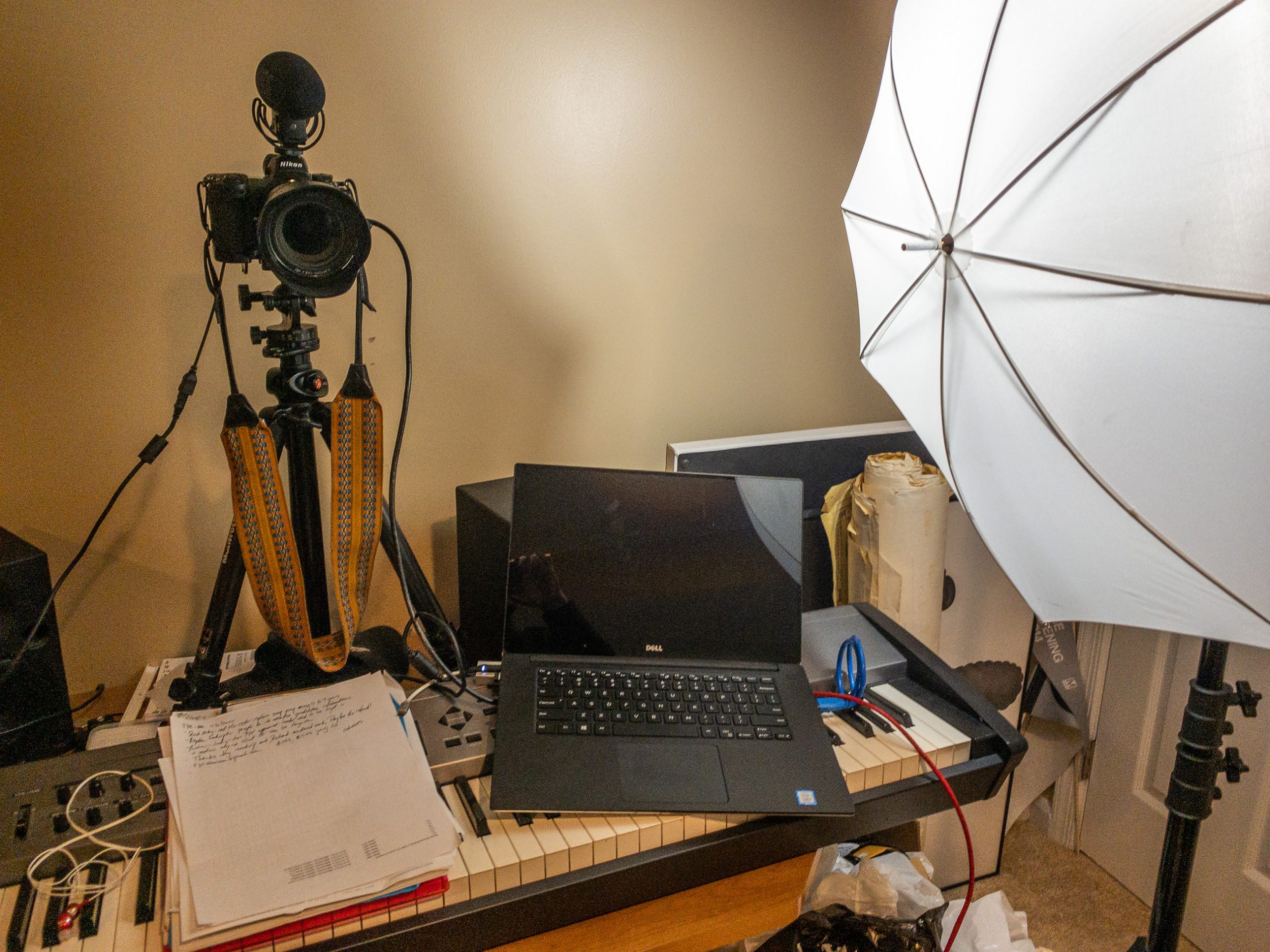 Quarantine 2 - Video - overview of lighting setup with laptop, camera, and lighting ©TimeLine Media