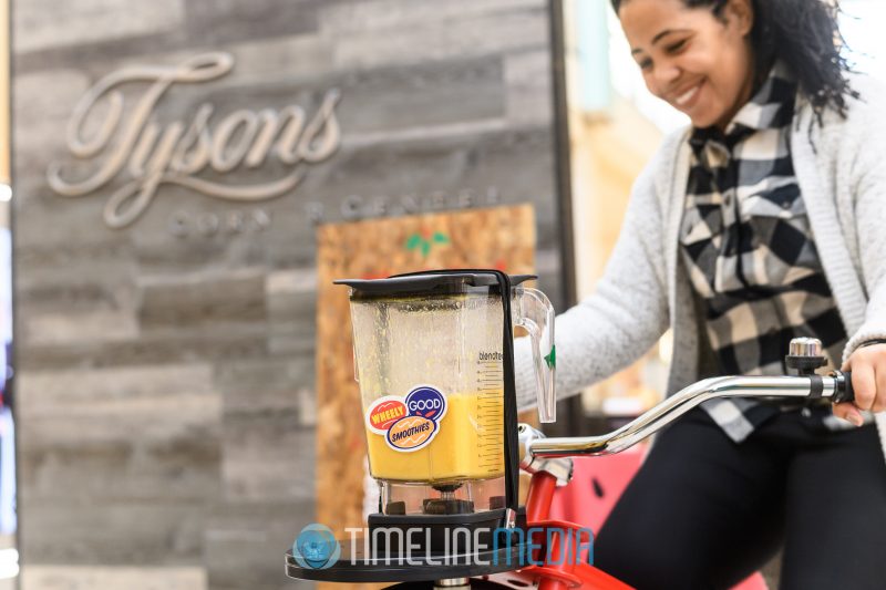 Mixing your own smoothies with a bicycle mixer at Tysons Corner Center 