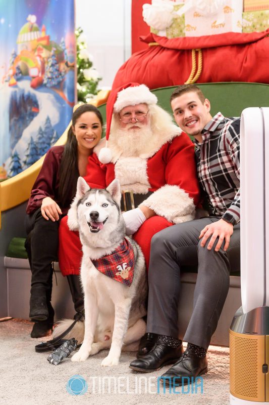 Dogs visiting with Santa at the 2019 Yappy Hour at Tysons Corner Center