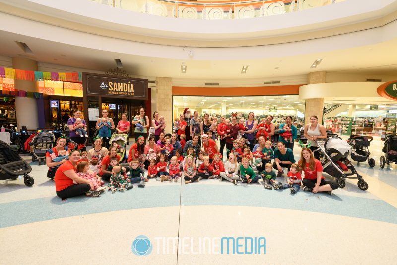 Group photo of the Fit4Mom group with their kids and Santa at Tysons Corner Center