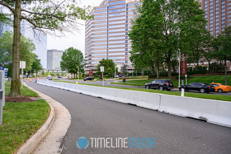 Barrier on northbound Tysons Blvd. closing it to motor traffic ©TimeLine Media